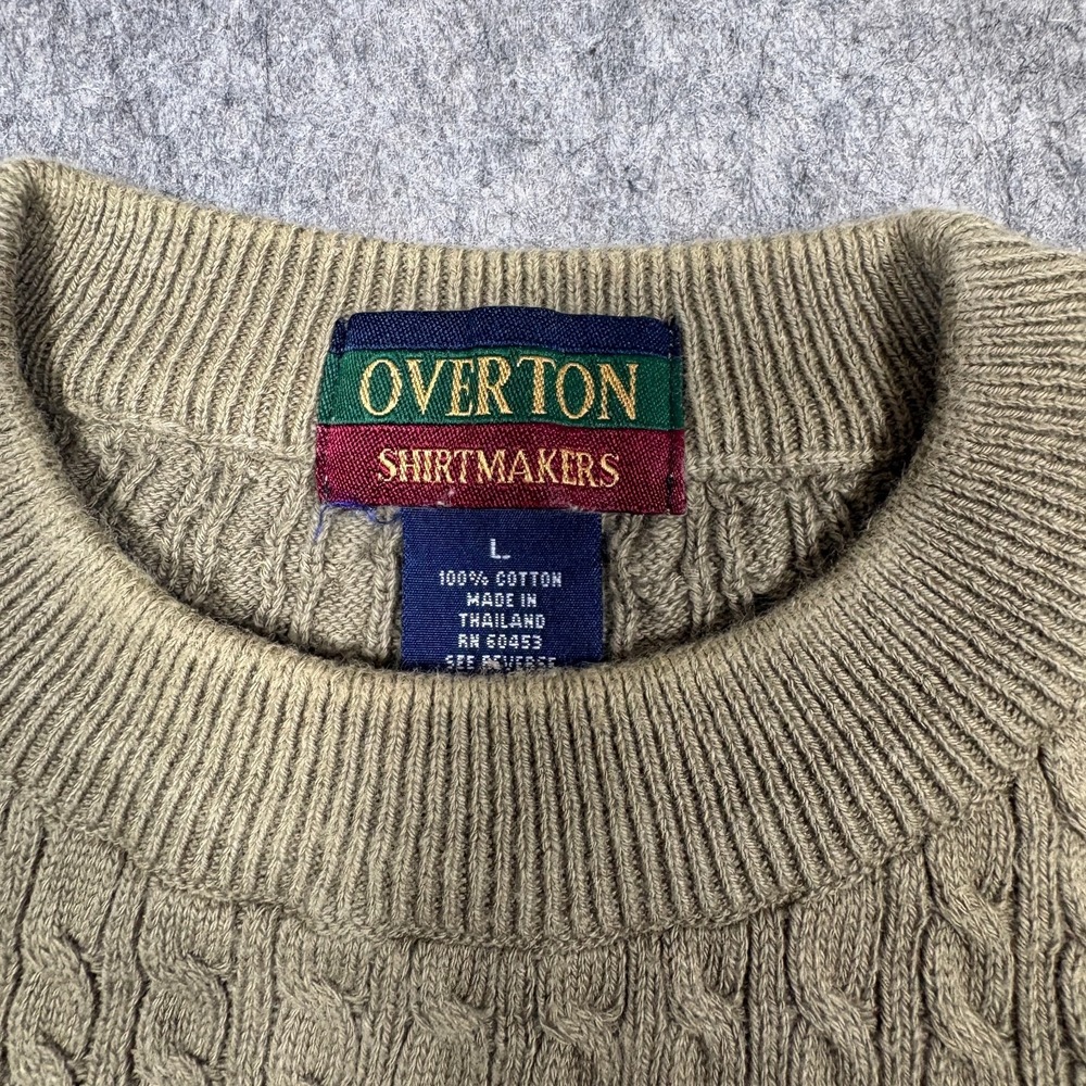 Overton Shirt Maker Pullover Sweater Men's Size Large Tan Brown Cable Knit Crew - Picture 2 of 5